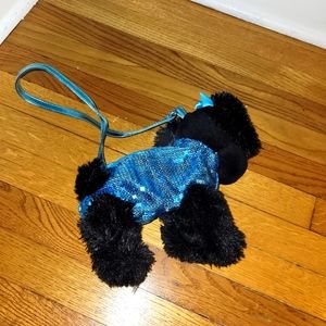 Poochie & Co Black Poodle Puppy Blue Sequin Glitter Purse